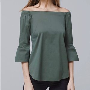 NWT green off the shoulder bell sleeve top